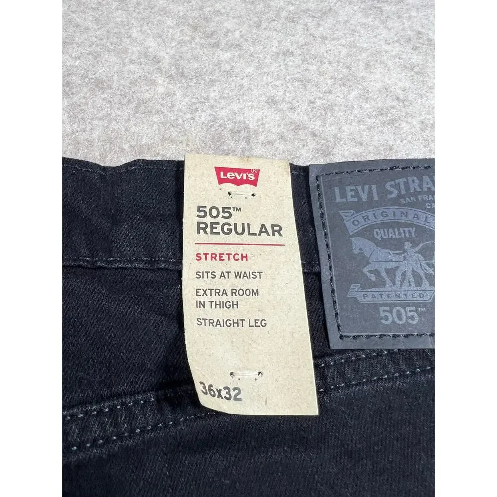 Levi's Men's 505 Regular Stretch Straight Leg Black Jeans Size 36x32 NEW
